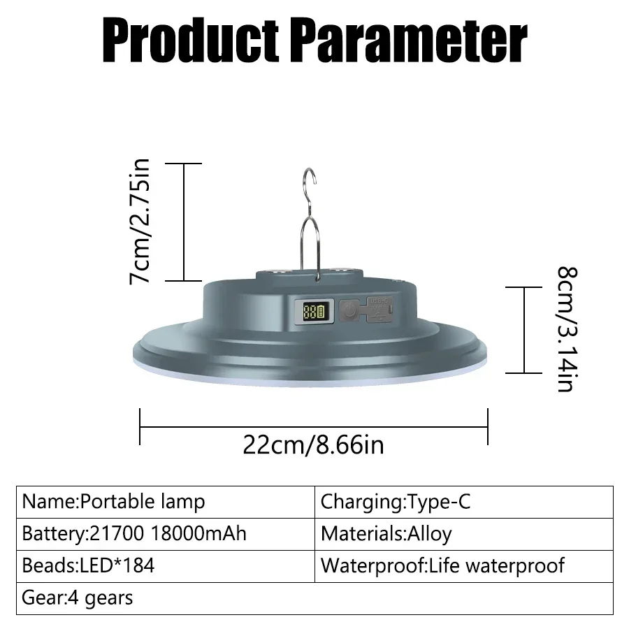HONGYI Camping Lights Long Battery Life Solar Waterproof Camping Light Tent Portable Hanging Light Rechargeable Emergency Lights