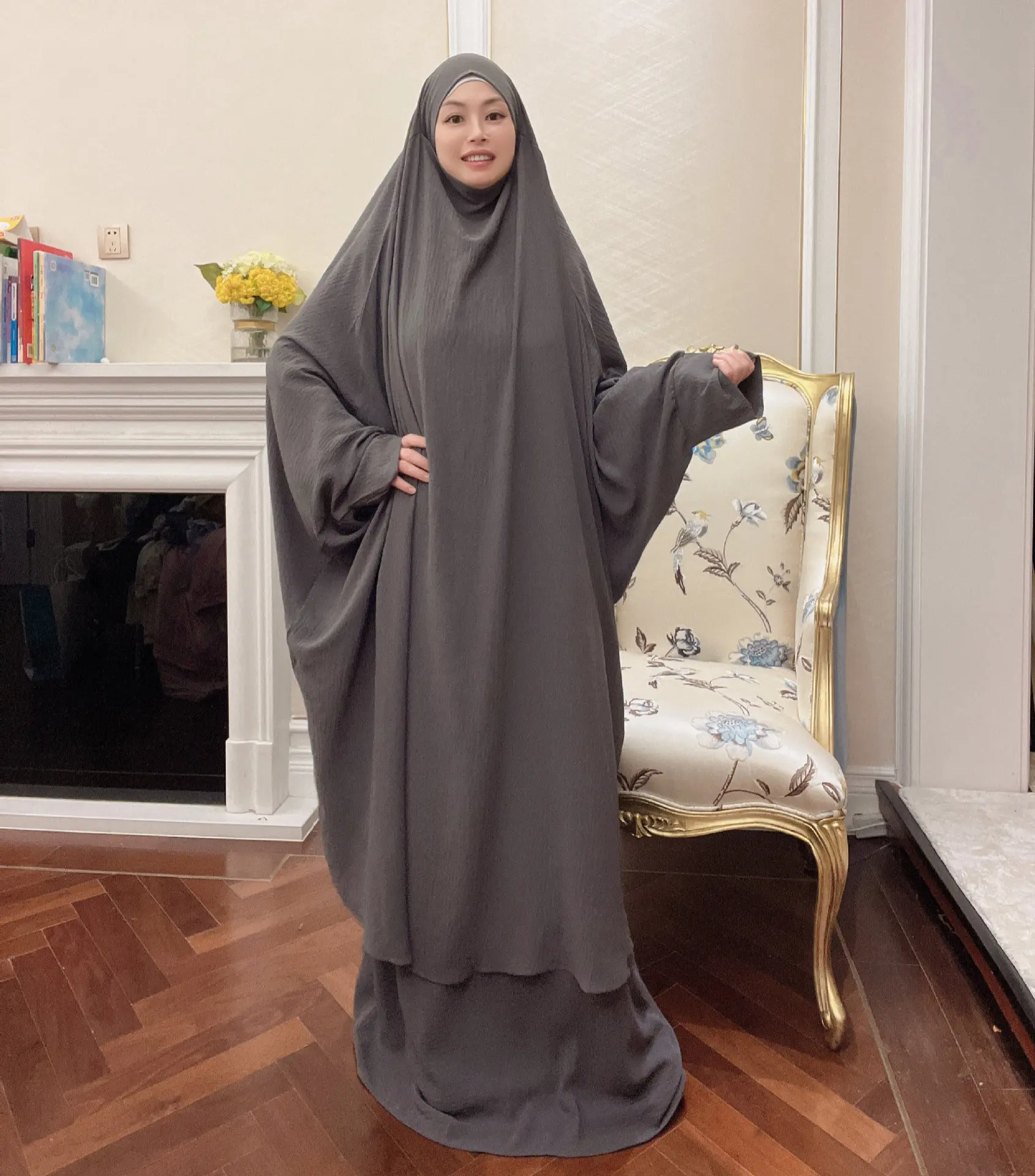 Ramadan Eid Hooded Abaya and Khimar Set Jilbab 2 Piece Dubai Muslim Women Prayer Dress Islam Niqab Burqa Kaftan Long Hijab Robe