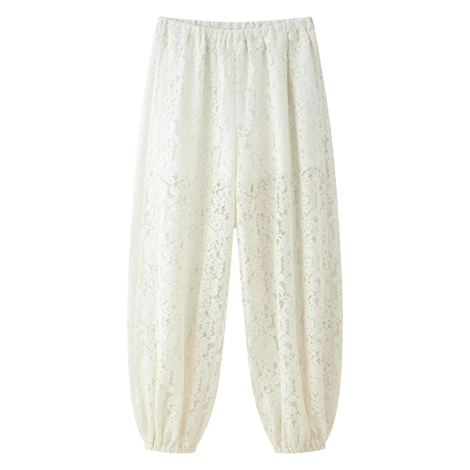Nlzgmsj 2026 Frühling Sommer Lässige Schicke Spitzen-Damenhose Modische Weite Hose mit Elastischem Bund und Aushöhlungen – Detail 2
