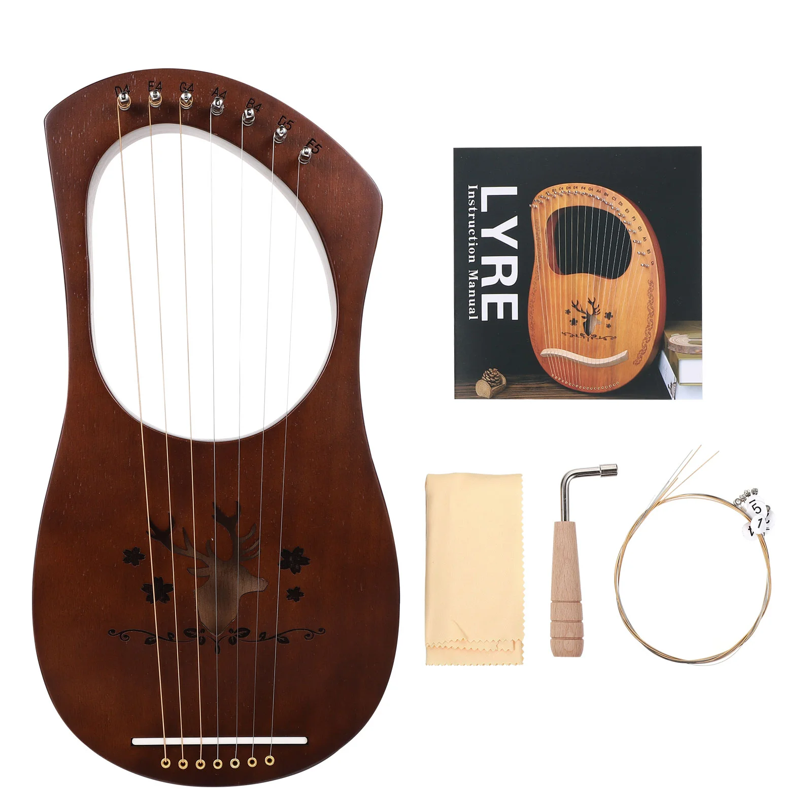 

1 Набор Lyre Harp деревянный стиль Harp 7 струн Lyre Harp струны Музыкальные инструменты с струнами для настройки ()