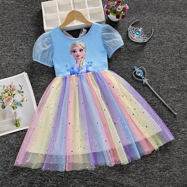 Vestido De Princesa Elsa Frozen, Vestido De Verão Para Crianças - Vestidos  Casuais Para Meninas - AliExpress