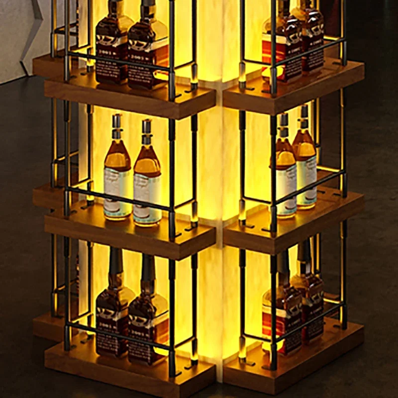 Iron Bar Wall Wine Rack Light Hanging Storage Display Cabinet Shelves Corner Commercial Botellero De Madera Wine Rack Floor