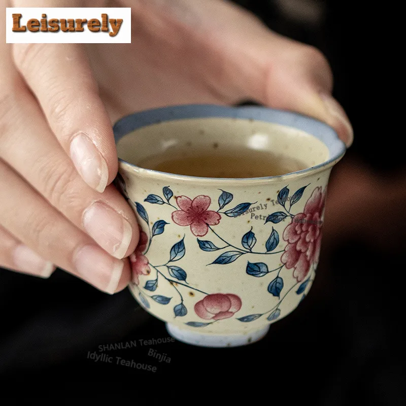2pc/lot Twining Peony Flower Mouth Teacup Japanese Tea Bowl Water Jug Tea-tasting Personal Cup Chazhan Master Cup Tableware 50ML