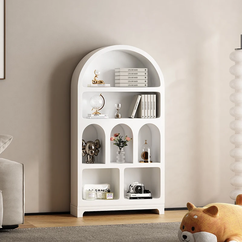 Modern Living Room Furniture 4 Tiered White Arched Design Storage Book Shelf Wooden Cabinets for Kids