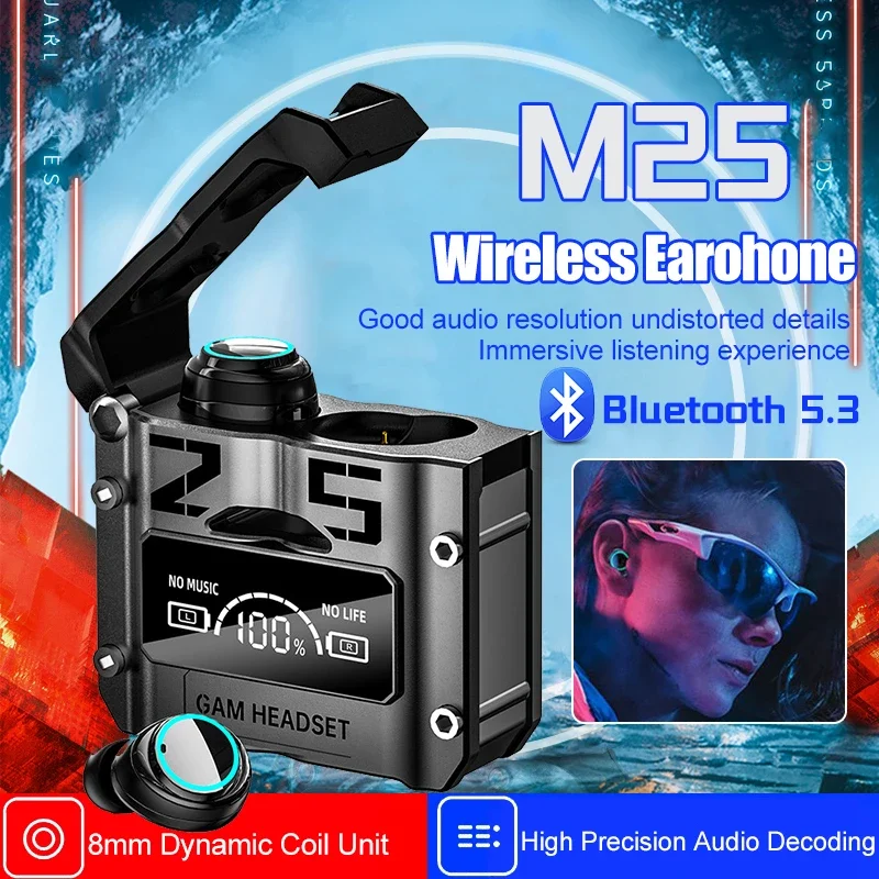 게임용헤드셋 M25 TWS 무선 블루투스 호환 5.2 헤드셋, 디지털 감소 이어폰, 소음 디스플레이, 게임용 바이노럴, 신제품 게임용헤드셋 M25 TWS 무선 블루투스 호환 5.2 헤드셋, 디지털 감소 이어폰, 소음 디스플레이, 게임용 바이노럴, 신제품