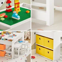 SoBuy KMB75-W Table pour enfants avec 2 chaises, ensemble table et chaise pour enfants, groupe de sièges pour enfants avec rangement, table de jeu, blanc, 87x50x50cm 6