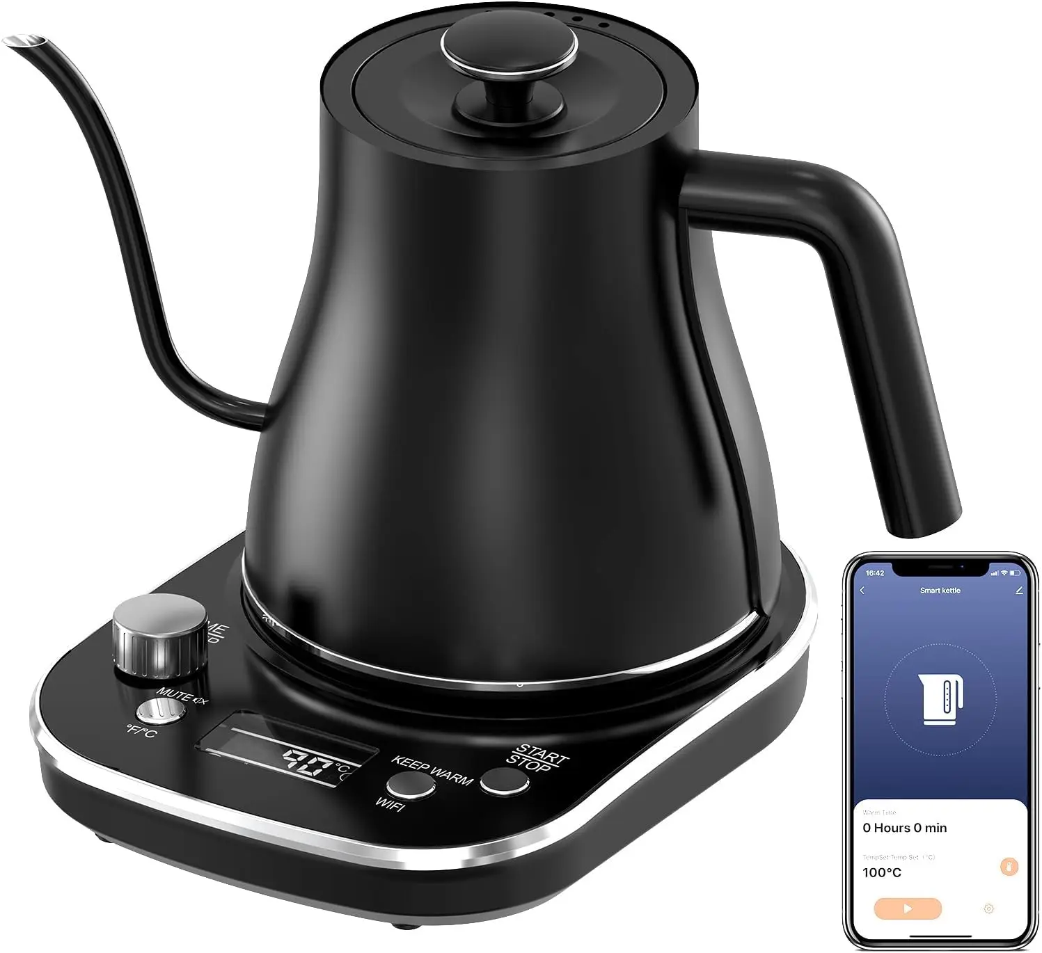 

Kettle, WiFi Smart Kettle Temperature Control, Pour Over Kettle and Tea Kettle, App Control, 1200W Quick Heating, 100% Stainle