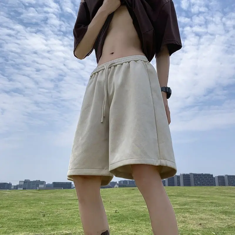 Ağır Süet Şort erkek Yaz Trendy Marka Işlemeli Rahat Genç Koşu Beş noktalı Spor Pantolon