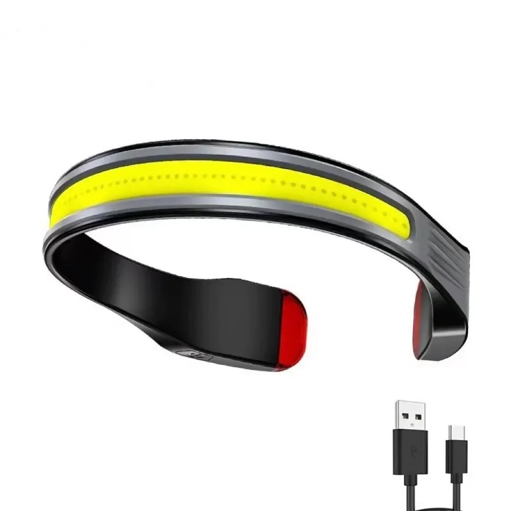Lampe frontale rechargeable 3 modes COB avec lumière rouge arrière pour pêche et running