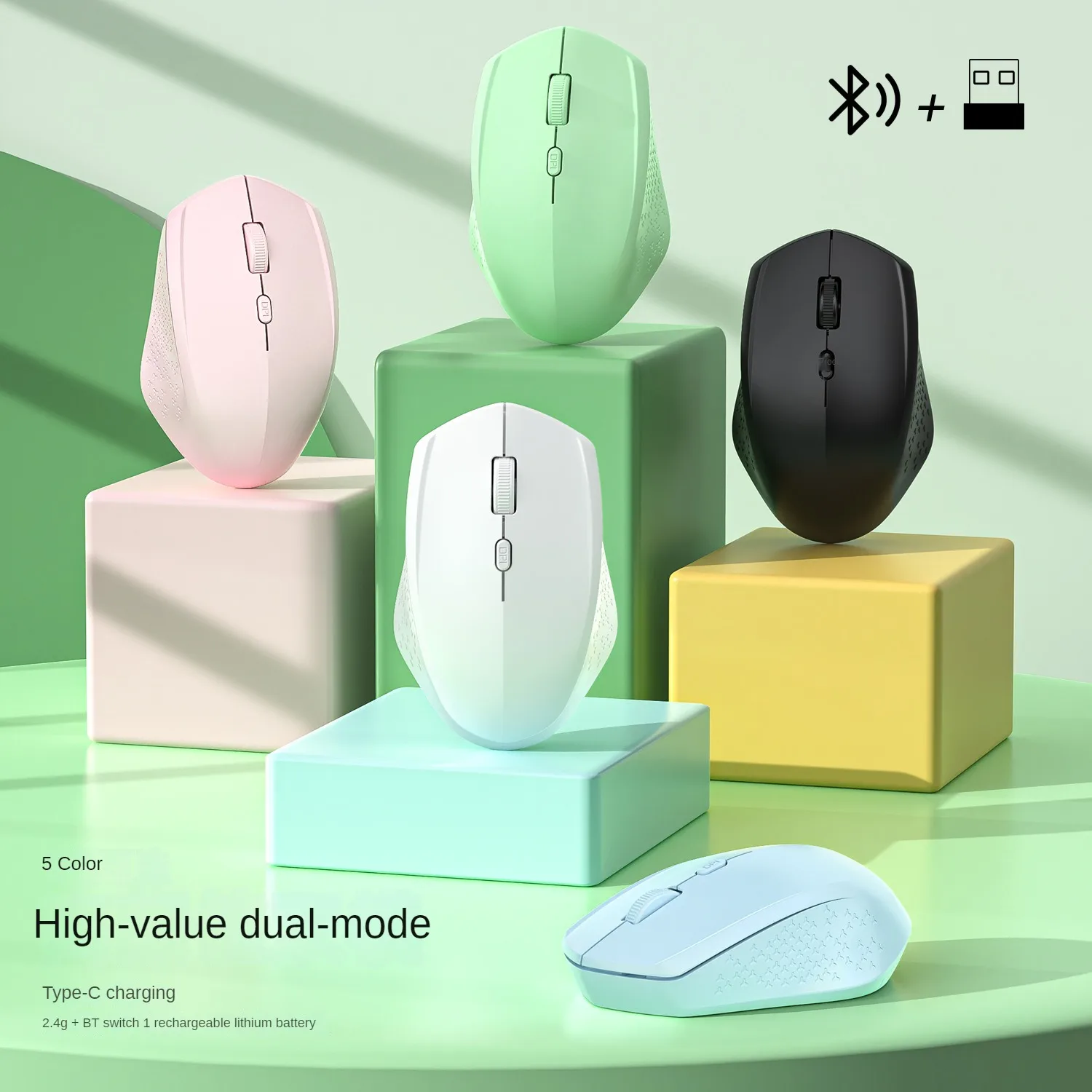 Ergonomic Wireless Bluetooth 5.2 Mouse 1600DPI Rechargeable Mouse for MacBook Tablet Computer Laptop 2.4GHz USB PC Accessories