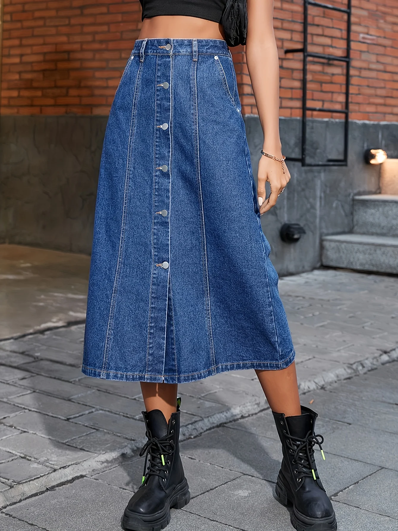 

Новинка 2024, женские свободные джинсовые юбки Denimcolab, модная длинная прямая юбка на пуговицах, женская уличная одежда, джинсовые юбки с высокой талией