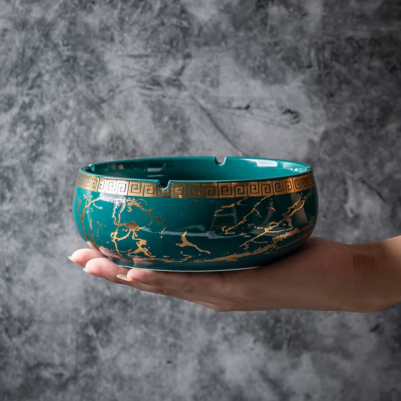 Ceramic Ashtray Marble Pattern Ceramic Ashtray with Cover Anti-fly Ash Sealed Ashtray Round Storage Ornaments Home Living Room Decoration Modern ceramic ashtray