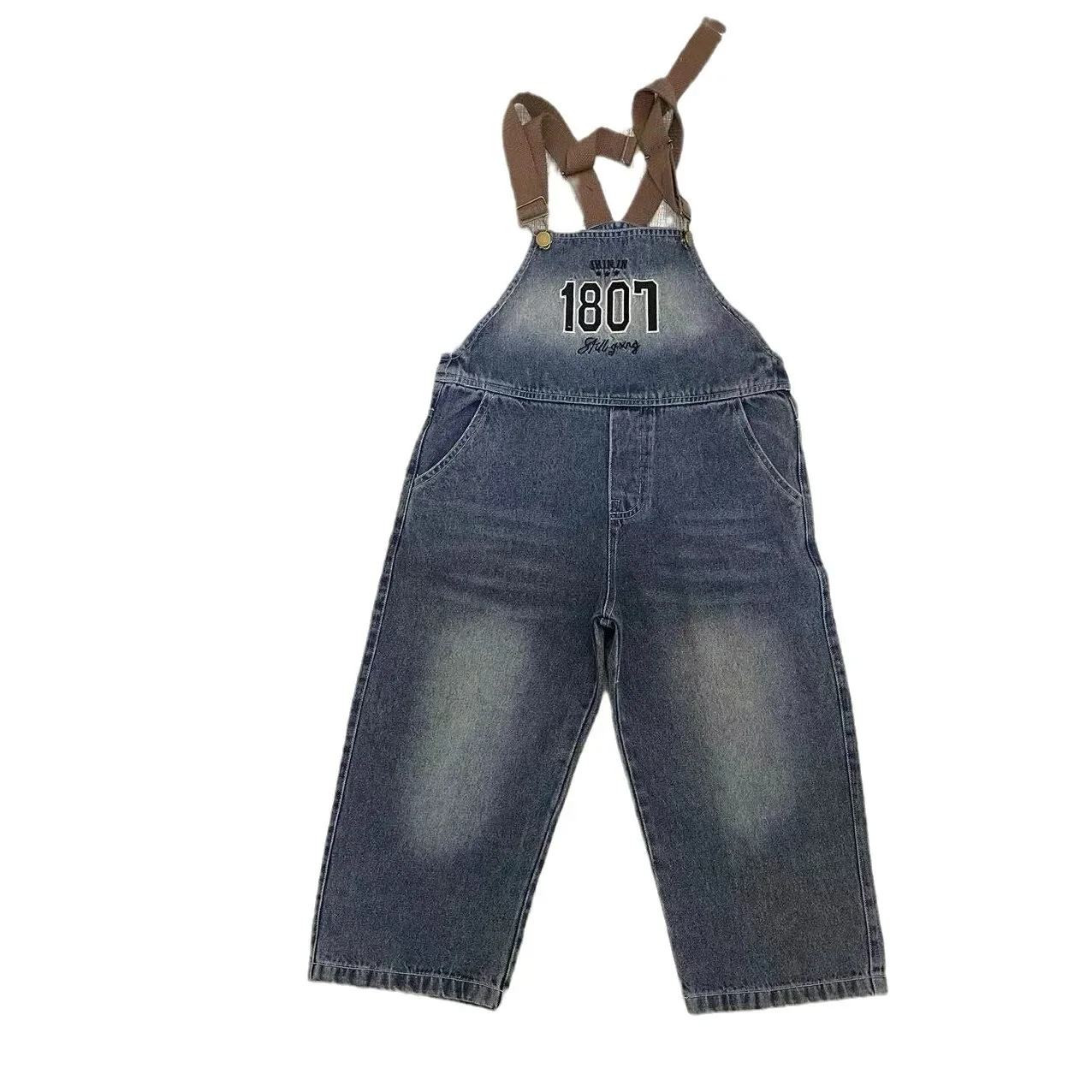 Spring New Boys' South Korean Children's Wear Sandwashed Old Soft Retro Blue Letter Embroidered Backband Pants