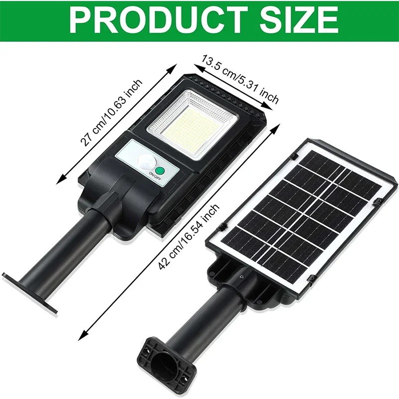 Description Picture 6 of item1~2Pack Solar Street Light Outdoor 3 Mode Waterproof Powerful Flood 156LED Wall Lamp With Motion Sensor For Garden Garage