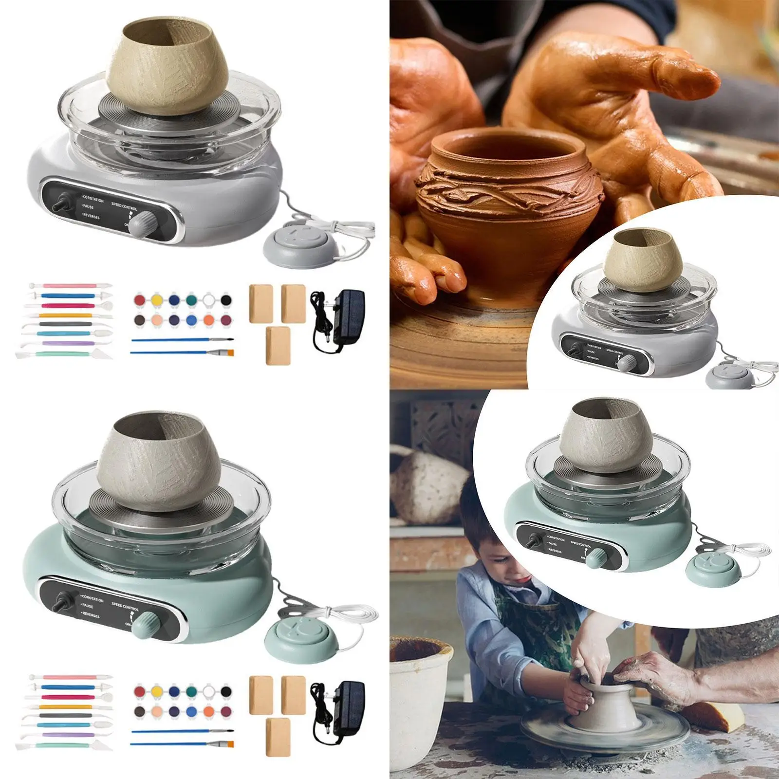 Mini Pottery Wheel Kit with Foot Petal Detachable Basin Turntable Two Way Rotation for Kids Adults Beginners DIY Craft Projects