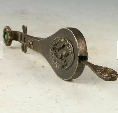 

COLLECTIBLES CHINESE OLD STYLE BRONZE HANDMADE LUTE-LOCK WITH KEY statue