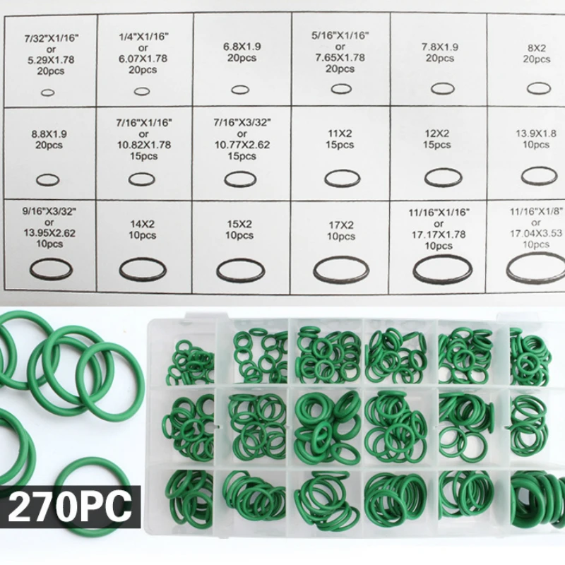 Air Conditioning Repair Kit 270Pcs 18 Sizes Air Conditioning HNBR O Rings Car Auto Repair Tools Rubber Air Conditioning Refrigerant Ring Sets