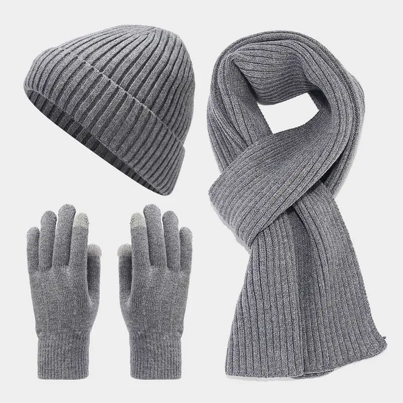 Hot Autumn Winter New Cashmere Warm men's Hat Scarf Gloves Winterproof Suit women's Thick Knit three-piece Set Chapeu