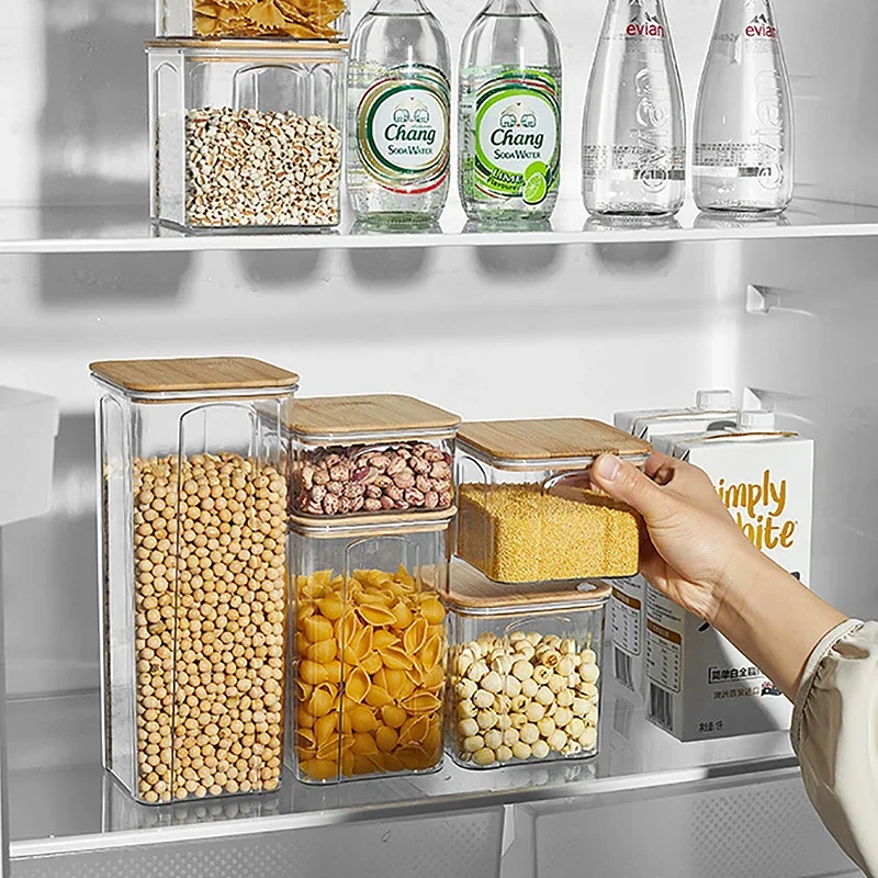 450/650/900/1400/2000ML Plastic Food Sealed Storage Box with Bamboo Lid Coffee Beans Kitchen Storage Containers Organizer Bottle 5