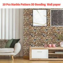 

10Pcs Self-adhesive 3D Panel DIY Wallpaper Living Room Wall Luxury Decor Bathroom Waterproof Marble Peel and Stick Brick Sticker