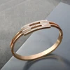 Luxury High-end Three Layer Inlaid Zircon Stainless Steel Cuff Bracelet 18 K Gold Plated Waterproof Clasp Bangle Fine Jewelry 4