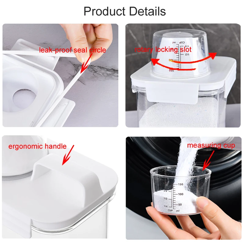 Laundry Powder Detergent Dispenser Airtight Pet Food Storage Container Storage Box Plastic Cereal Jar with Measuring Cup