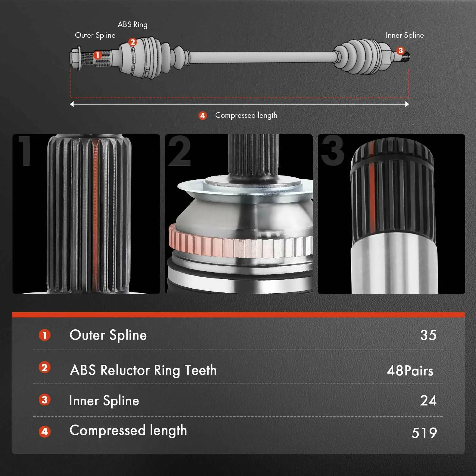 CV Axle Assembly For Mercedes-Benz E320 E350 E500 E550 W211 2004-2009 Front Right NCV48508, 2113301201, 2113301801