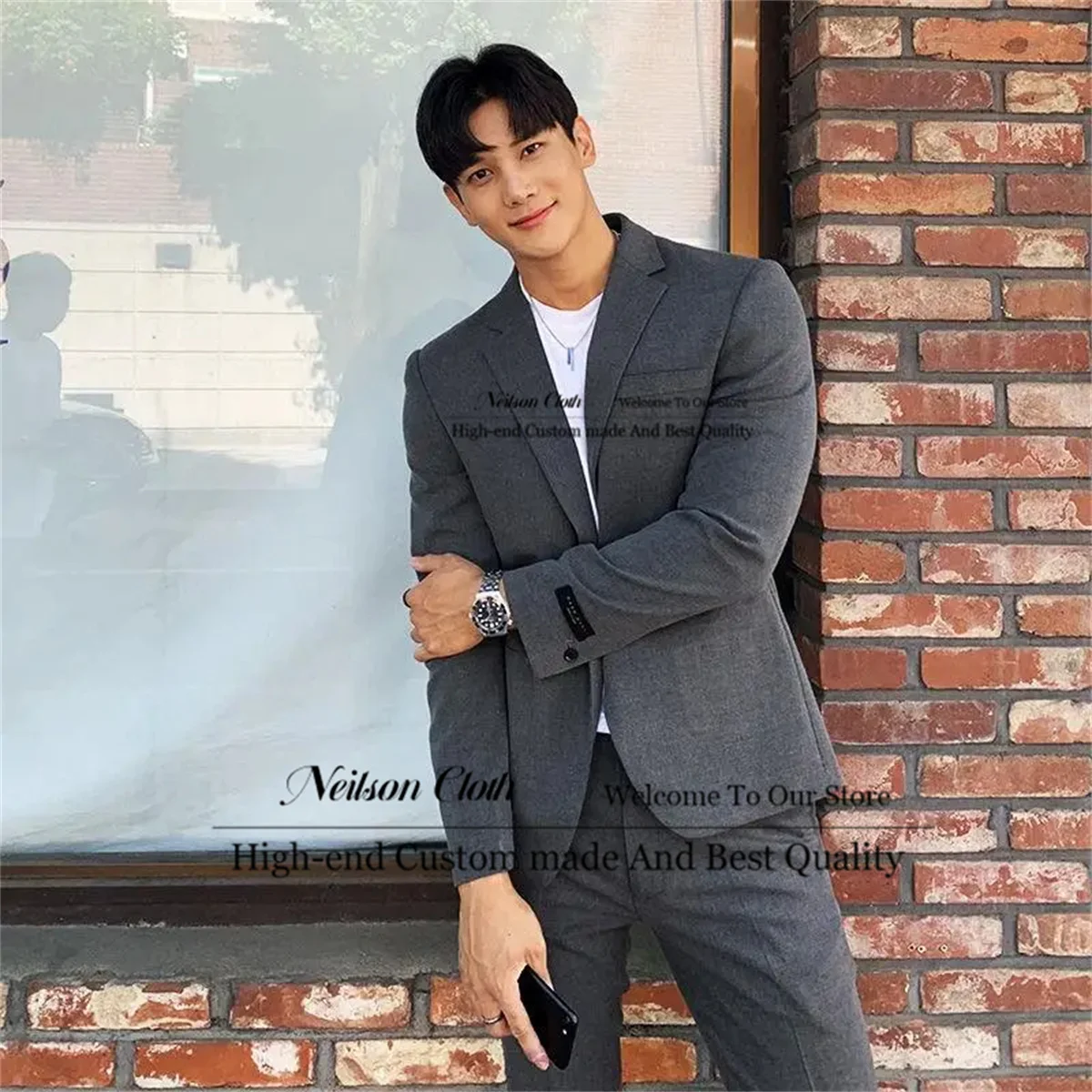 

Деловые темно-серые мужские бриджи с отложным воротником, мужские костюмы из 2 предметов, облегающие деловые мужские костюмы