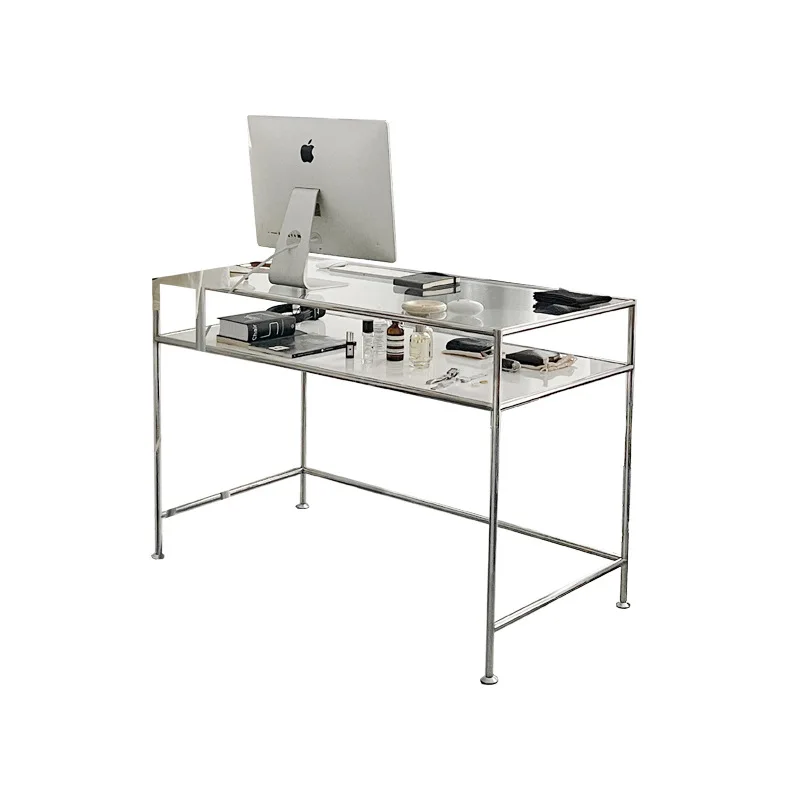 

INS modern stainless steel glass desk, personality creativity, high-end desk, minimalist design, light luxury, comfortable and c