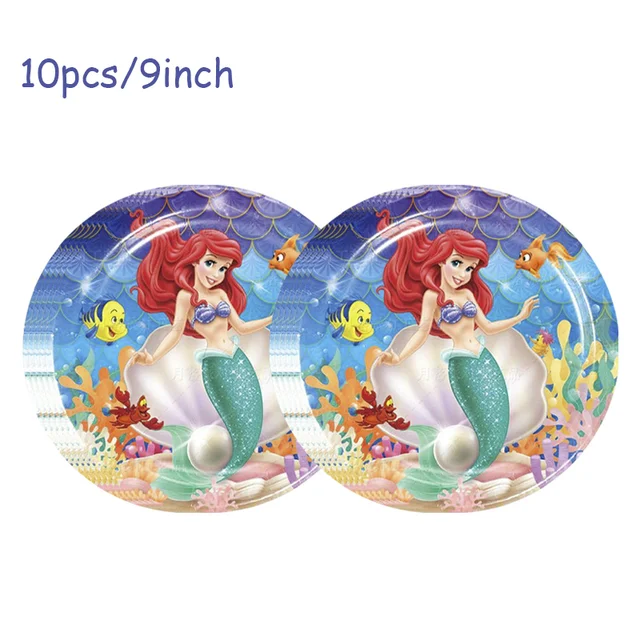 Set Stoviglie Carta Compleanno Tema Sirena - 20 Piatti, Bicchieri, Tovaglioli E Tovaglia Per Feste Bambine