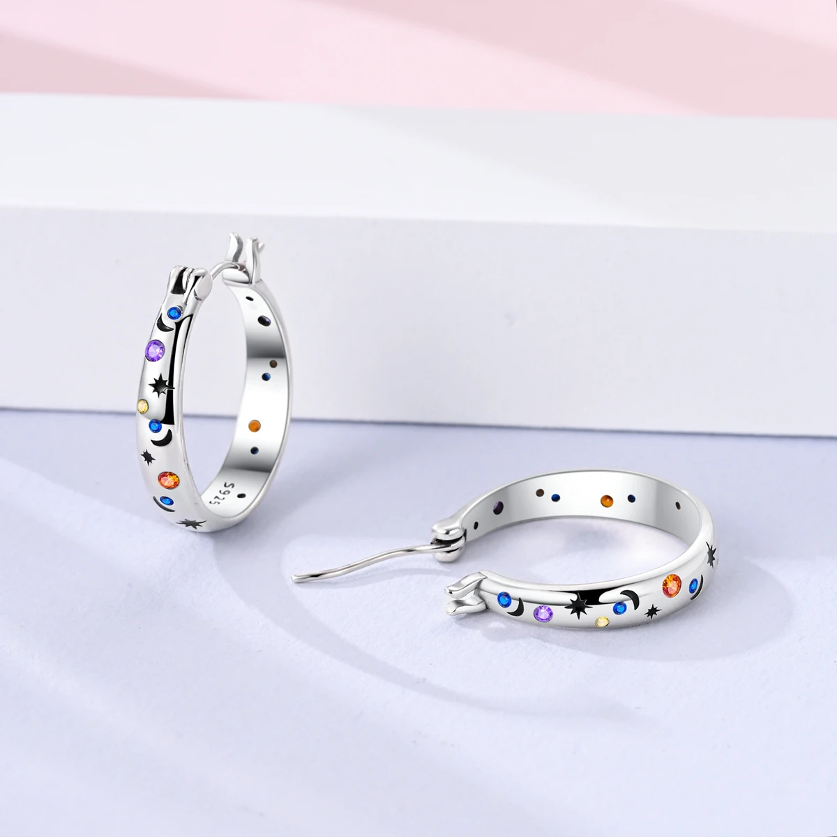 Original 925 Sterling Silver Hoop Earrings Brilliant Starry Sky Earrings For Women Fine Engagement Wedding Birthday Jewelry Gift Image 3