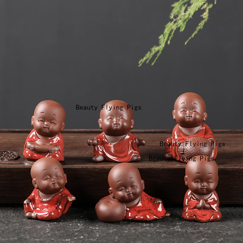 Little monk purple clay tea pet ornaments qin chess calligraphy painting flower pot decorations handicrafts