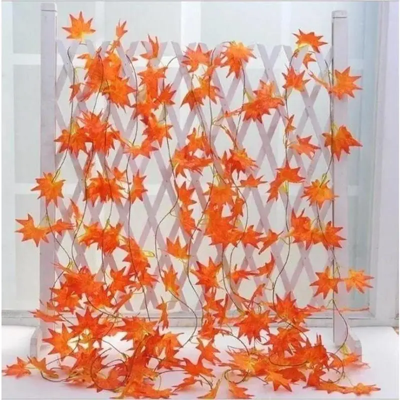 2.3M Simulated Red Maple Leaf Vine Halloween Decoration Autumn Maple Leaf Wreath Christmas And Thanksgiving Maple Leaf Ornament