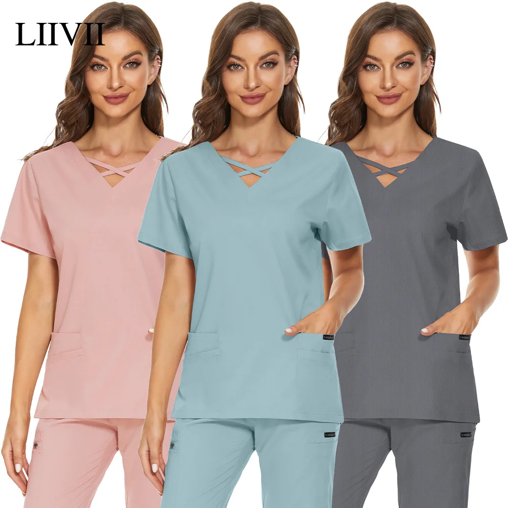 

Women Nurses Surgical Scrubs Uniforms Nurse Scrub Tops Blouse Clinic Carer Protective Jackets Nursing Uniform Shirts XXl