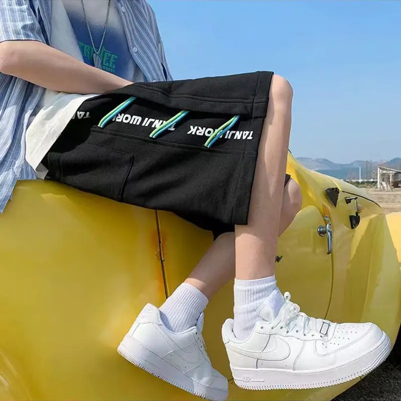 Ribbon Shorts High Street Men's American Basketball Sport Capris Summer Casual Pants Trend Label
