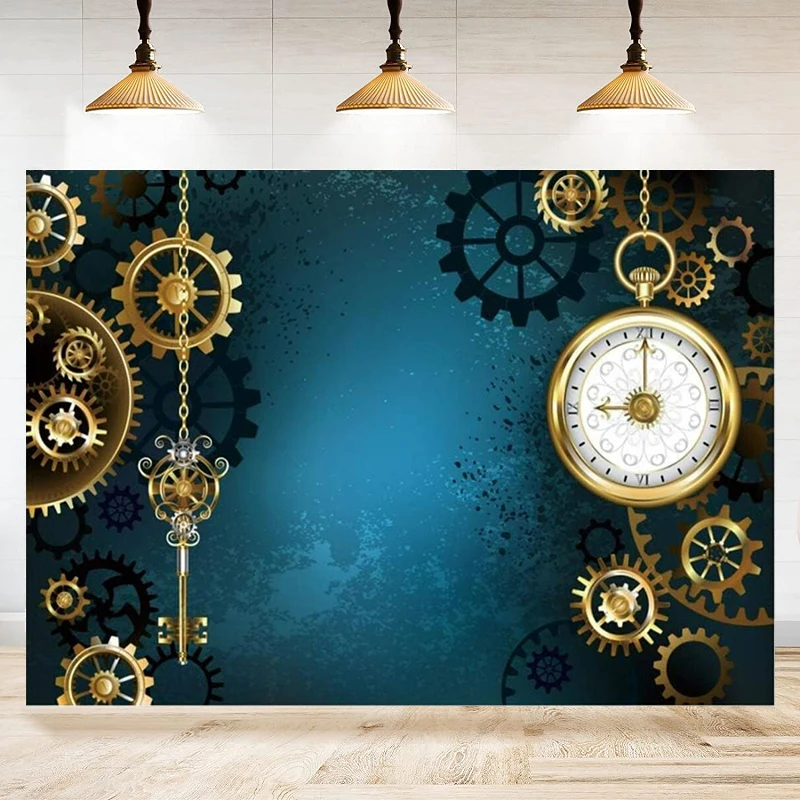 Gear Orologi Chiavi Catene Orologio Fotografia Sfondo Meccanico Antico Steampunk Sfondo Industriale Party Decor Banner