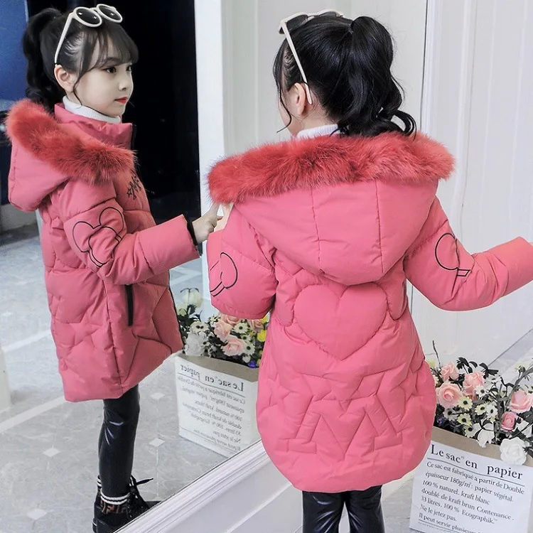 Girls Winter Jacket - Heavyweight Long Style Coat With Detachable Velvet Hood