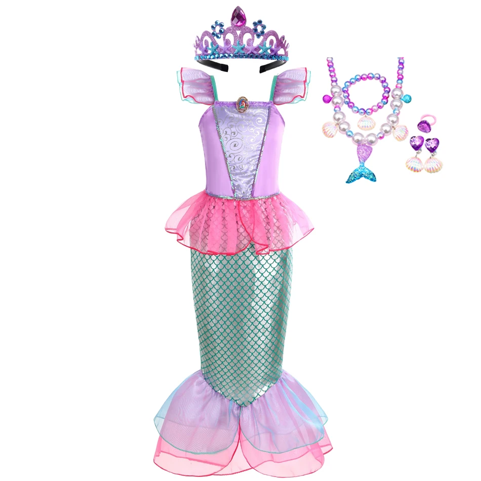 thumbnail image 1 of Disney Little Mermaid Ariel Princess Dress For Girls Short Sleeve Tulle Cosplay Costume Children Carnival Birthday Party Clothes, 1 of 5