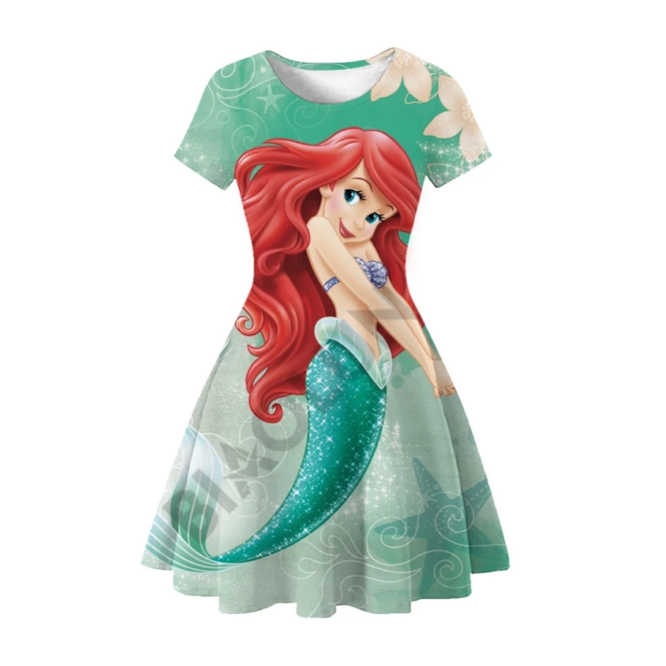 Disney Girl Princess Little Mermaid Ariel Dress Kids Cosplay Charm Children Carnival Birthday Party Clothes Summer Dress Girls