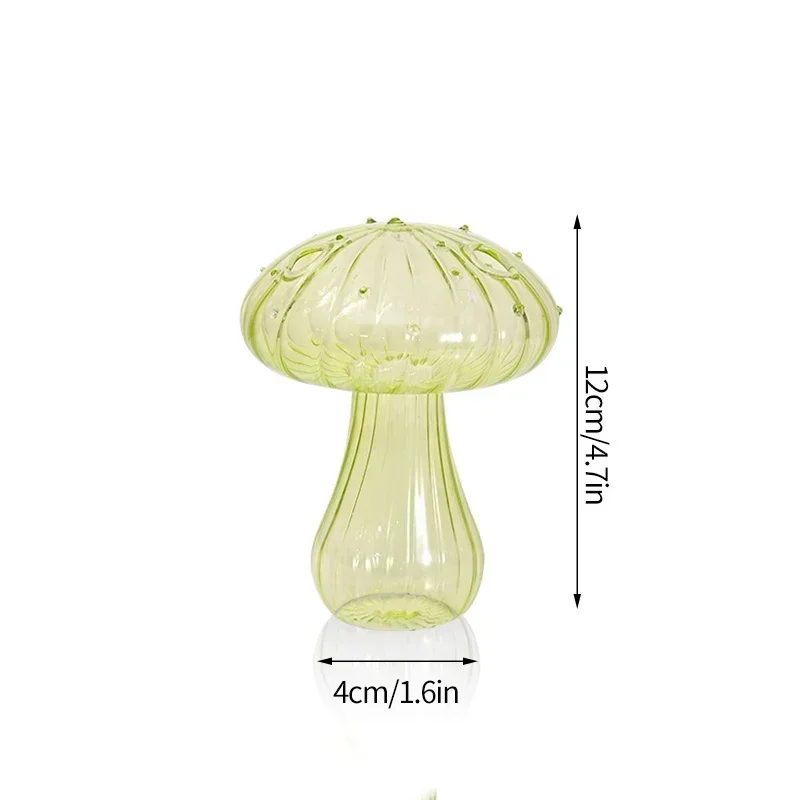 Vaso in vetro a forma di fungo, decorazione floreale per