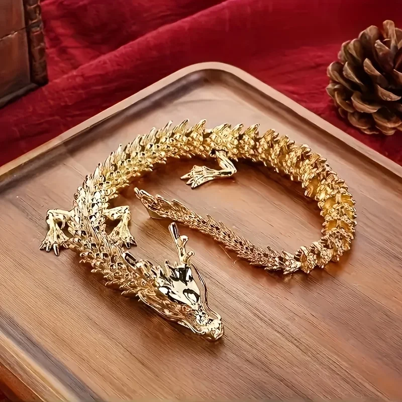 3D Alloy Golden Dragon Statue with Movable Limbs Home Desktop Decoration