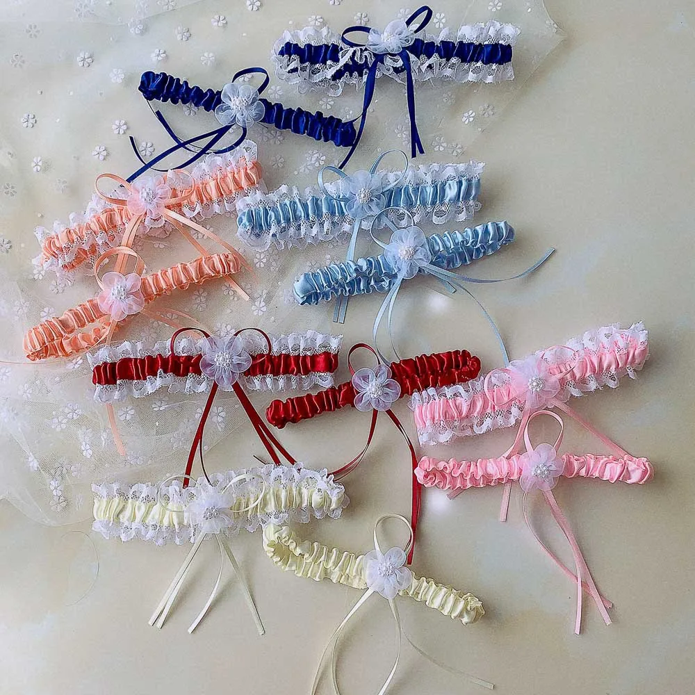 Description Picture 2 of itemNew 2PCS/Set Wedding Garter Bridal Shower Bride Keepsake Ivory Lace Floral Rhinestone Bow Women Ladies Garter Hen Night Supply
