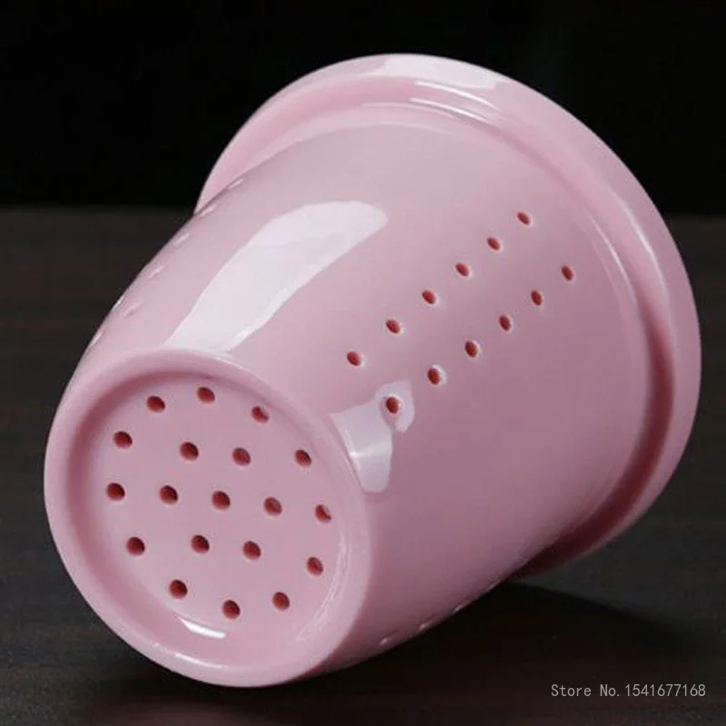 Tea Water Separating Mug with Handle Ceramic Cover Lid Pinching Flower with Handle Creative Home Furnishings Office Pink Cup 1Pc