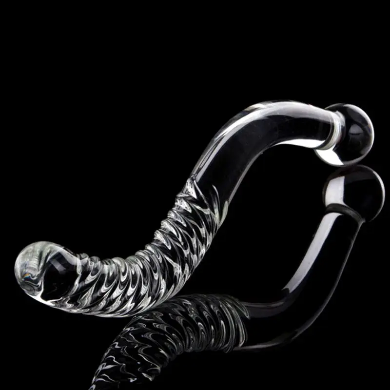 Dildo in vetro cristallo con doppia perla lunga e anale finto_voghion.com