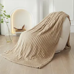 A Solid Color Striped Flannel Blanket Shawl Blanket Multi-purpose Sofa Blanket Cover Blanket Home Bed Blanket