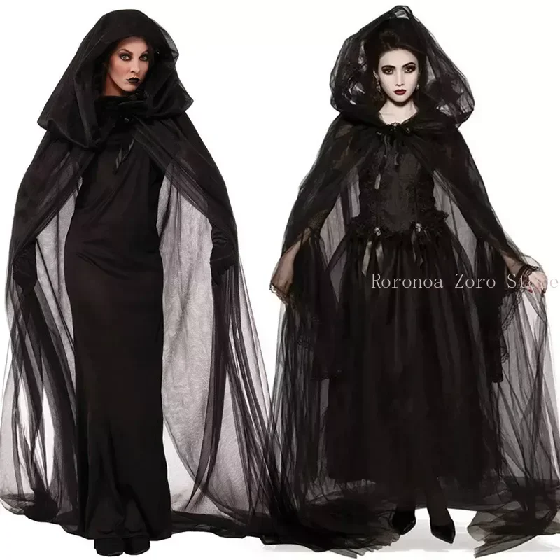 

Witch Cosplay Costume Women Scary Zombie Vampire Halloween Carnival Spooky Ghost Medieval Hooded Cape Day of The Dead Horror