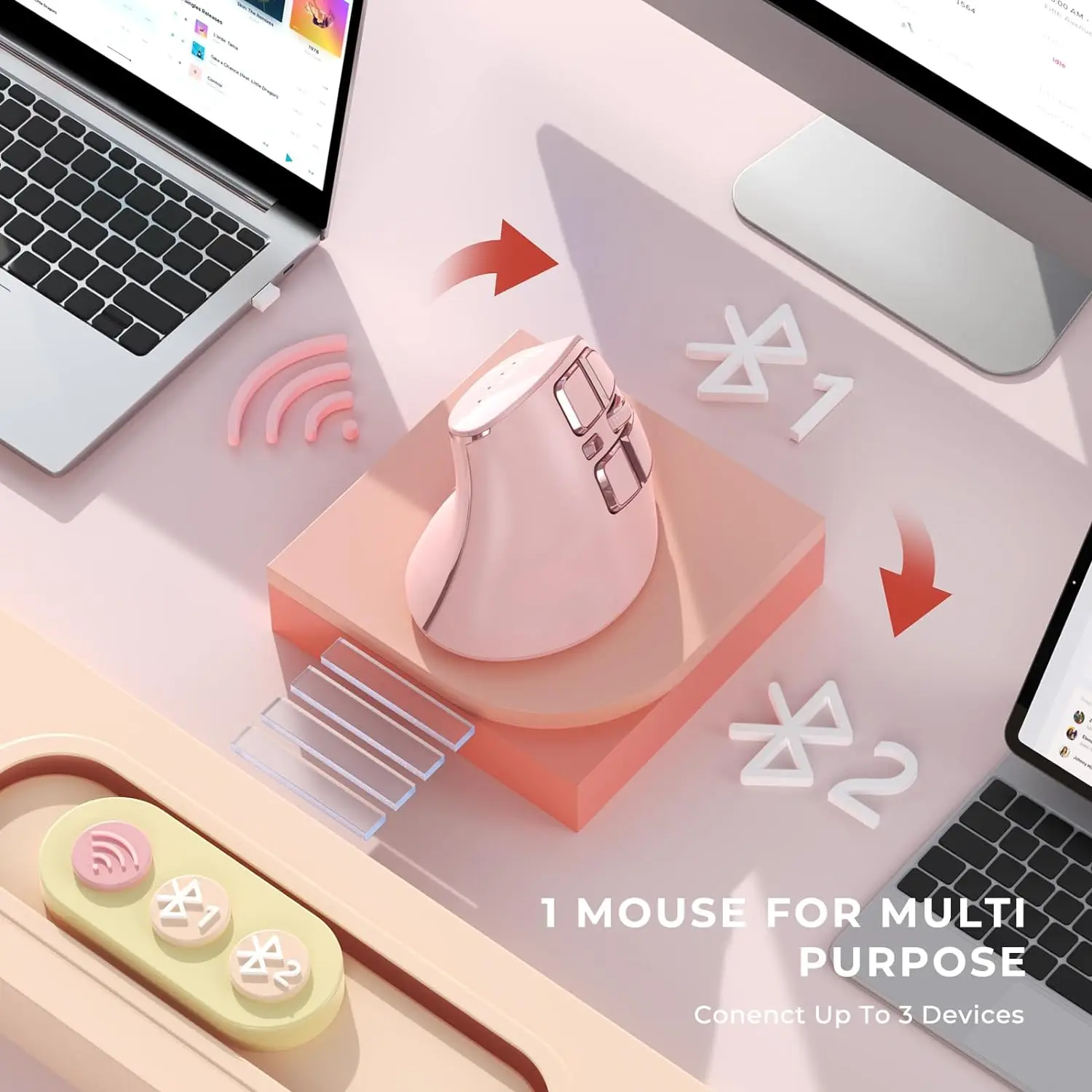 Ergonomic Wireless Vertical Mouse with Silent Design and Rechargeable 9-Button Functionality