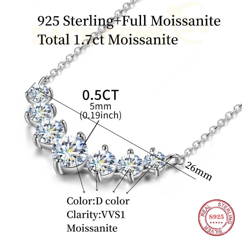 SACE GEMS D VVS1 1.7ct Moissanite Diamond Pendant Necklaces for Women Sparkling Wedding Party Jewelry GRA S925 Sliver Necklace