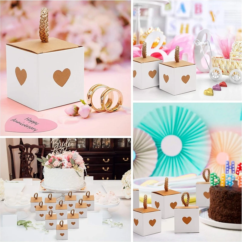 10/50pcs White Brown Heart Candy Gift Boxes Wedding Birthday Party Favors for Guests Baby Shower Chocolate Cookie Packaging Box