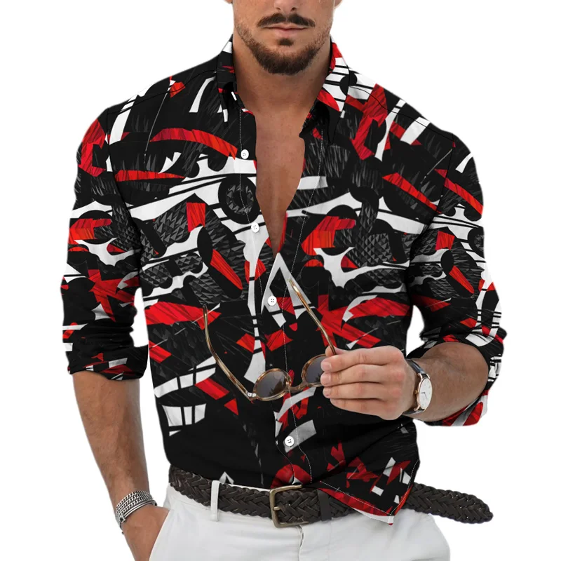 Spring Autumn 3D Print Colorful Graffiti Fashion Top Party Shirt Casual Daily Men's Lapel Long Sleeve Single Breasted Cardigan